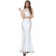 Plus Size Embroidery Sleeveless High Neck Backless White Party Gown