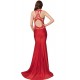 Plus Size High Neck Red Embroidery Flower Backless Party Dress