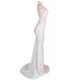 Embroidery Sleeveless High Neck Backless White Party Gown