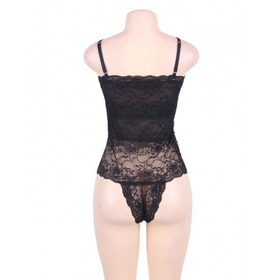 Black Lace Personality Lace-up Sexy Teddy