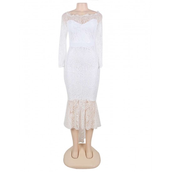 Plus Size Elegant Lace Hi-low White Evening Dress