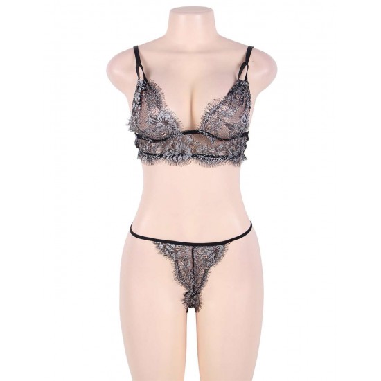 Silvery Lace Temptation 2pcs Bralette Lingerie Set