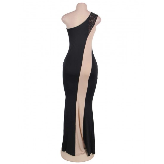 Black And Nude One Shoulder Maxi Dress