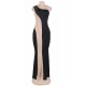 Black And Nude One Shoulder Maxi Dress