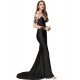 Plus Size Black Delicate Long Sleeve Embroidery Flower Party Gown