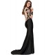 Black Delicate Long Sleeve Embroidery Flower Party Gown