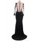 Black Delicate Long Sleeve Embroidery Flower Party Gown