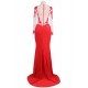 Plus Size Red Elegant Embroidery Long Sleeve Maxi Party Dress