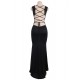 Plus Size Black Simple Straps Backless Slit Party Gown