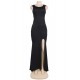 Plus Size Black Simple Straps Backless Slit Party Gown