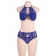 Blue Lace Rim Keyhole Bra Set With Bra Pad