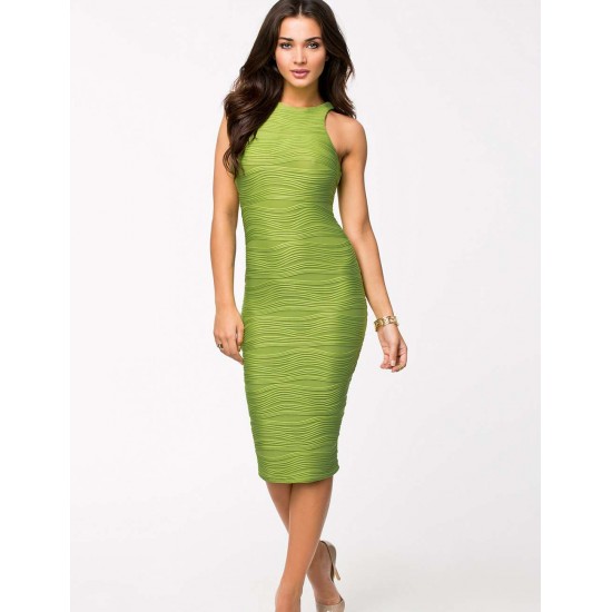 Womens Structured Striped Bodycon Light Green Dress