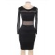 Black Mesh Sexy Bodycon Long Sleeves Dress