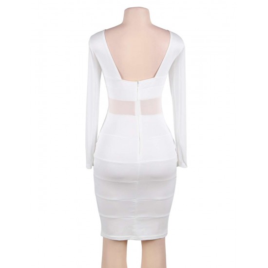 White Mesh Sexy Bodycon Long Sleeves Dress