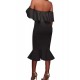 Ruffle Off-Shoulder Midi Black Bodycon Dress