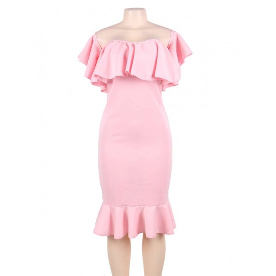 Pink Ruffle Off-Shoulder Mermaid Bodycon Dress