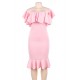 Pink Ruffle Off-Shoulder Mermaid Bodycon Dress