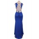 Plus Size Blue Croch Straps Back  Slit Party Gown