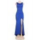 Plus Size Blue Croch Straps Back  Slit Party Gown