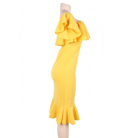 Ruffle Off-Shoulder Bodycon Party Yellow Mermaid Dress