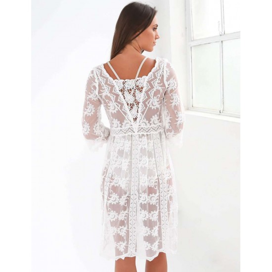 White Sheer Beach Cover Bohemian Dress