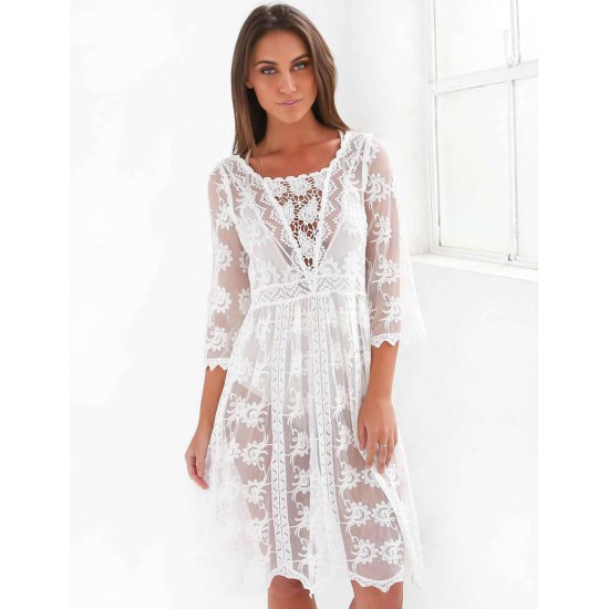 White Sheer Beach Cover Bohemian Dress