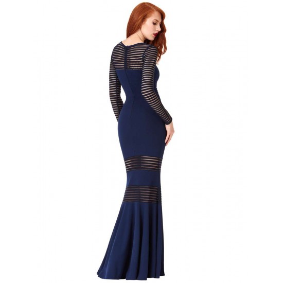 Fishtail Elegant Blue Stripe Evening Dress