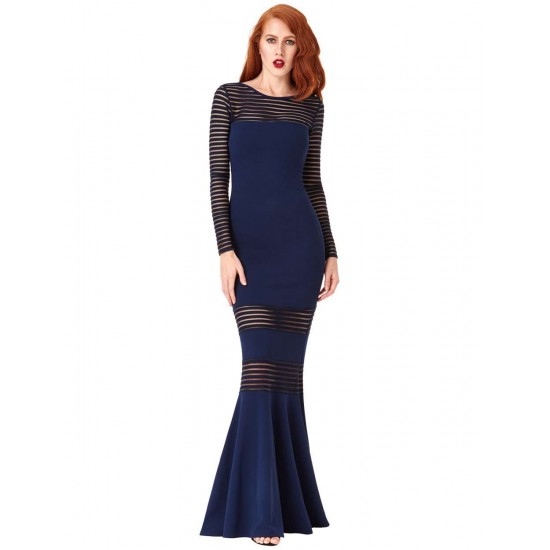 Fishtail Elegant Blue Stripe Evening Dress