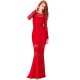 Red Stripe Fishtail Long Sleeve Evening Dress