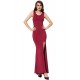 Plus Size Red Croch Straps Back  Slit Party Gown