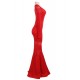 Red Stripe Fishtail Long Sleeve Evening Dress