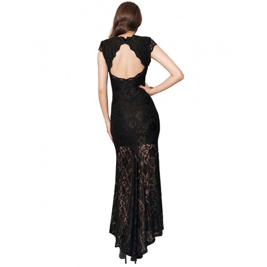 Plus Size Black Lace Backless Party Gown