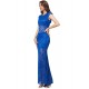 Plus Size Blue Lace Backless Party Gown