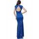 Blue Lace Backless Short Sleeve Party Gown