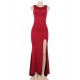 Plus Size Red Croch Straps Back  Slit Party Gown