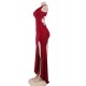 Red Croch Straps Back  Slit Party Gown