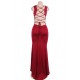 Red Croch Straps Back  Slit Party Gown