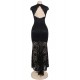 Short Sleeve Black Lace Backless Party Gown