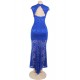 Plus Size Blue Lace Backless Party Gown