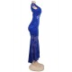 Plus Size Blue Lace Backless Party Gown