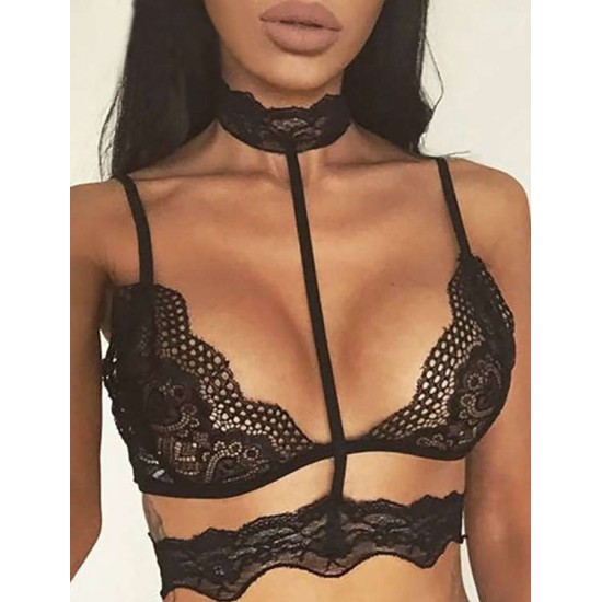 Black Seductive Strappy Choker Lace Bra Lingerie