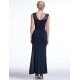 Elegant Purplish Blue Side Lace Detail Maxi Dress