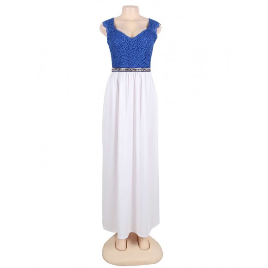 Glamorous Sleeveless White Blue Maxi Dress