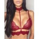 Wine Seductive Strappy Choker Lace Bra Lingerie