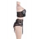 Seductive Black 3 Piece Delicate Lace Bra Garter Set