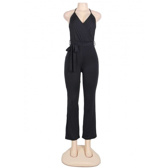 Black Wide Leg Halter Jumpsuit