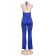 Blue Wide Leg Halter Jumpsuit