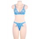 Plue size Blue Lace Crochet Hook Bralette Lingerie Set