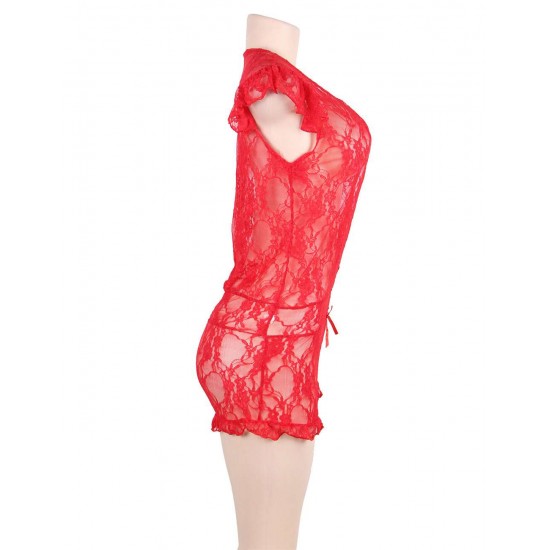 Red Lace Deep V Sexy Teddy