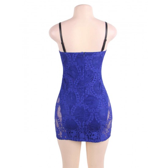 Lace Cami Knee Length Blue Bodycon Dress